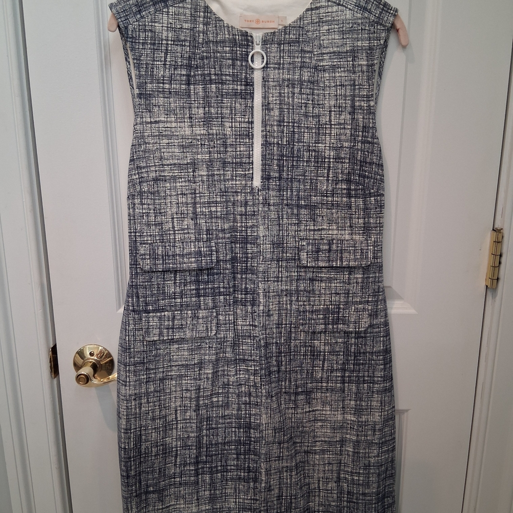 Tory Burch Kinsley Ponte Navy and White Dress